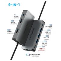 Adaptador Multipuerto USB-C 9 en 1: 2 HDMI 4K para Laptop y MacBook