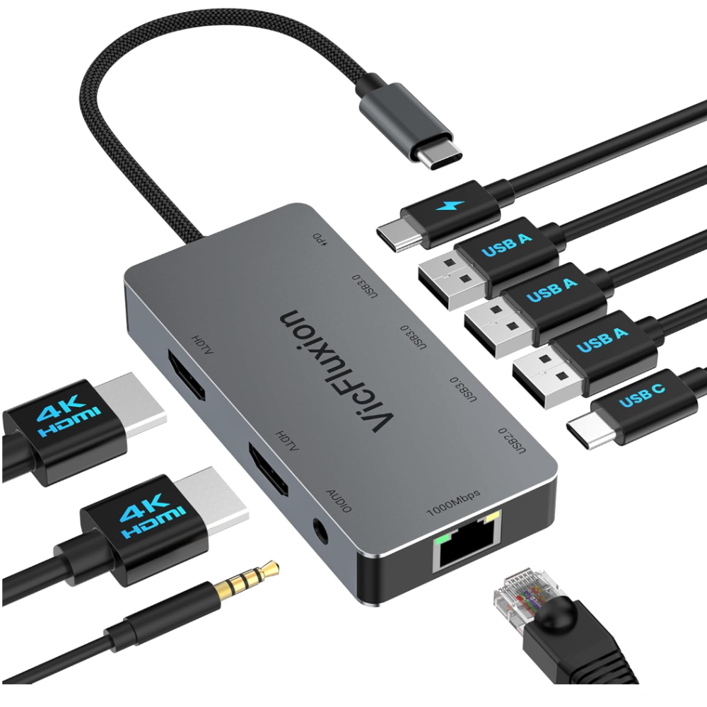 Adaptador Multipuerto USB-C 9 en 1: 2 HDMI 4K para Laptop y MacBook