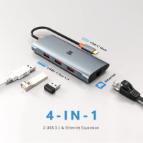 Hub Adaptador USB-C a USB 3.1 y Ethernet 1Gbps | Tecsi