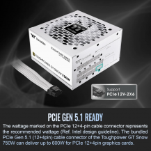 Fuente Thermaltake Toughpower Gt Snow, 750 W, Fuente 80 Plus Gold