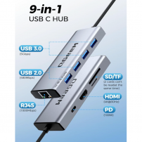 Adaptador Hub Usb C 9 En 1 Hdmi 4k Y Lan De 1000 Mbps Qgeem