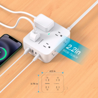 Regleta Protectora De Sobretensiones, 8 Tomas, 4 Puertos Usb