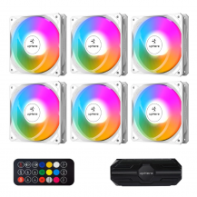 Kit De 6 Ventiladores Argb Con Controlador Y Control Blanco