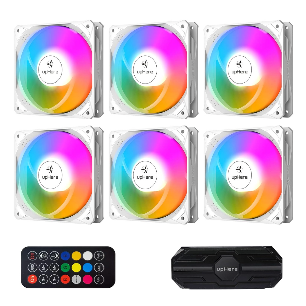 Kit De 6 Ventiladores Argb Con Controlador Y Control Blanco