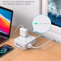 Regleta Protectora De Sobretensiones, 8 Tomas, 4 Puertos Usb