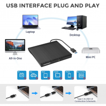 Unidad De Cd Dvd +/-rw Externa Usb 3.0 Usb C Negro