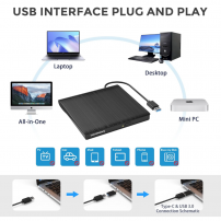 Unidad De Cd Dvd +/-rw Externa Usb 3.0 Usb C Negro