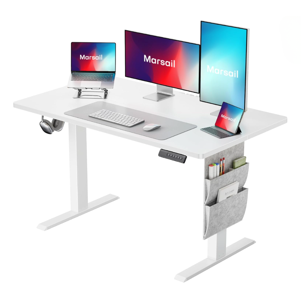 Escritorio Eléctrico De Altura Ajustable Marsail 4 Memorias Blanco