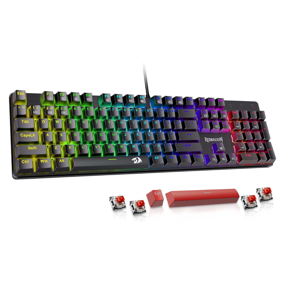 Redragon Teclado Mecánico Para Juegos Con Cable, Negro Inglés Us